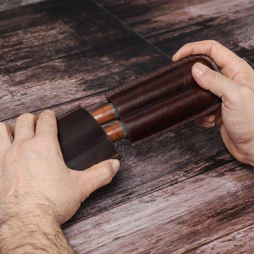 Genuine Leather Cigar Case 3-Finger Potable Travel Cigar Humidor - Image 7