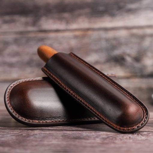 Genuine Leather Cigar Case 3-Finger Potable Travel Cigar Humidor - Image 10
