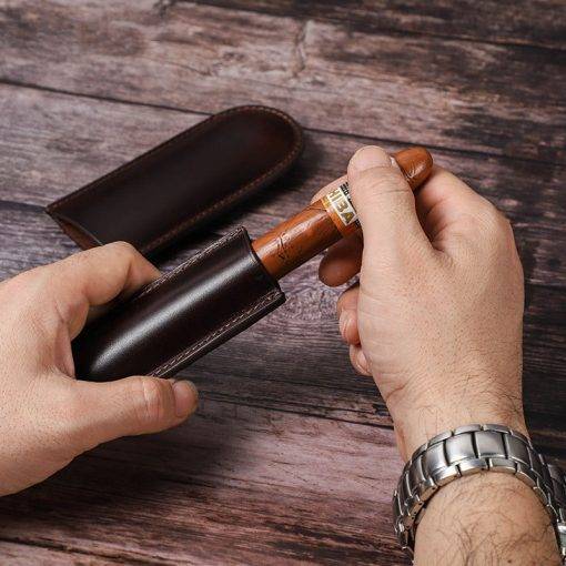 Genuine Leather Cigar Case 3-Finger Potable Travel Cigar Humidor - Image 11