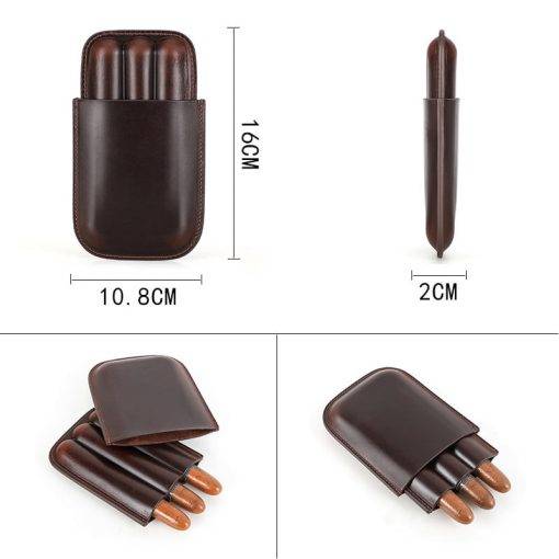 Genuine Leather Cigar Case 3-Finger Potable Travel Cigar Humidor - Image 13