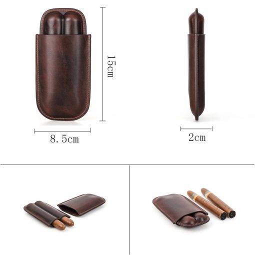 Genuine Leather Cigar Case 3-Finger Potable Travel Cigar Humidor - Image 14
