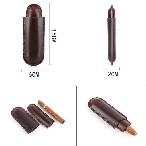 Genuine Leather Cigar Case 3-Finger Potable Travel Cigar Humidor - Image 15