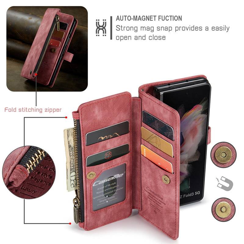 Zip Flip Leather Wallet Purse Phone Case Cover For Samsung S23