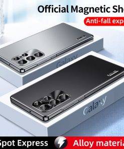 Metal Frame Magnetic Case for Samsung Galaxy S24 Ultra S23 with All-Inclusive Lens Protection