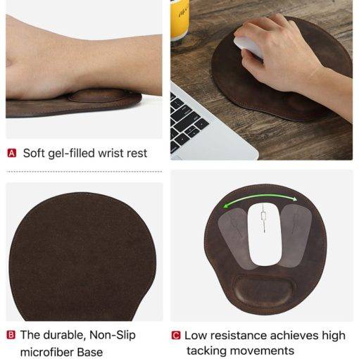 Genuine Leather Anti-slip Mouse Pad With Wrist Rest Laptop Computer Table Mat Gaming Mousepad - Image 7