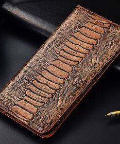 Genuine Leather Wallet Case for iPhone 16 Pro Max Ostrich Grain Phone Cover