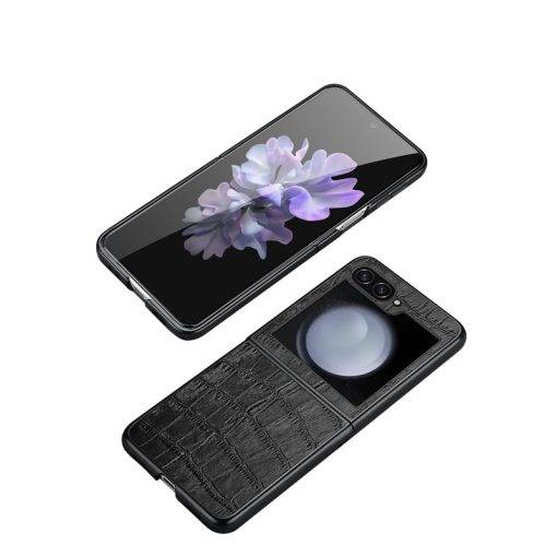 Crocodile Texture Samsung Galaxy Z Flip 5 Case Genuine Leather Phone Cover - Image 2