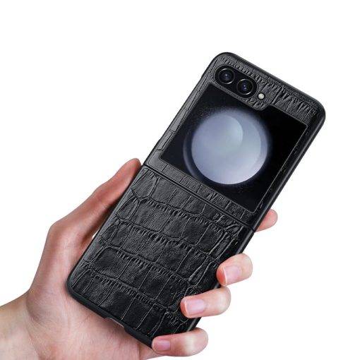 Crocodile Texture Samsung Galaxy Z Flip 5 Case Genuine Leather Phone Cover - Image 5