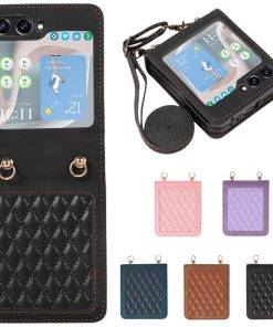 Genuine Leather Case for Samsung Galaxy Z Flip 5 Fashion Crossbody Phone Cover