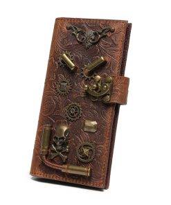 Retro Clutch Bag Wallet Purse Steampunk Mechanical Card Holder Genuine Cowhide Leather Purse