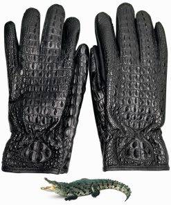 Mens Alligator Leather Gloves Work Windproof Gloves