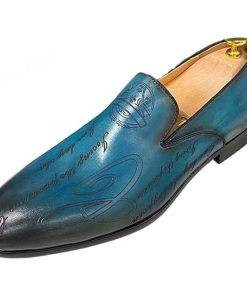 Men Loafer Shoes Handmade Letter Print Genuine Leather Dress Shoes