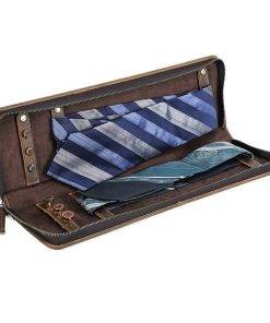 Tie Storage Box Holder Genuine Leather Ties Storage Case Bag with Cufflinks Storage
