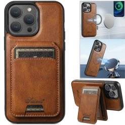 Magnetic Case for iPhone 16 Pro Max 15 Pro Max Leather Wallet Phone Cover Wireless Charging