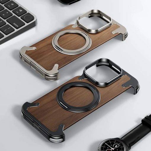 MagSafe Ring Stand Air Cushion Walnut Wood iPhone 16 Pro Max Back Case Cover - Image 3
