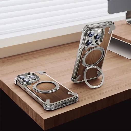 MagSafe Ring Stand Air Cushion Walnut Wood iPhone 16 Pro Max Back Case Cover - Image 7