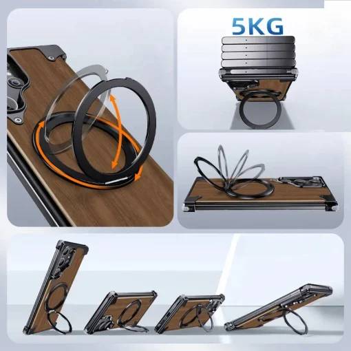MagSafe Ring Stand Air Cushion Walnut Wood iPhone 16 Pro Max Back Case Cover - Image 11