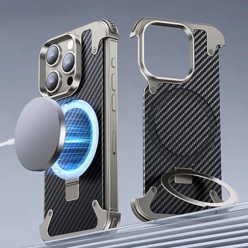 MagSafe Pivot Ring Stand Air Cushion Carbon Fiber iPhone Case Cover