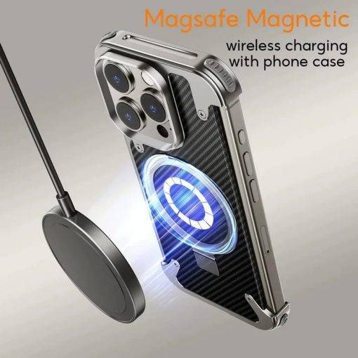 MagSafe Pivot Ring Stand Air Cushion Carbon Fiber iPhone Case Cover - Image 3