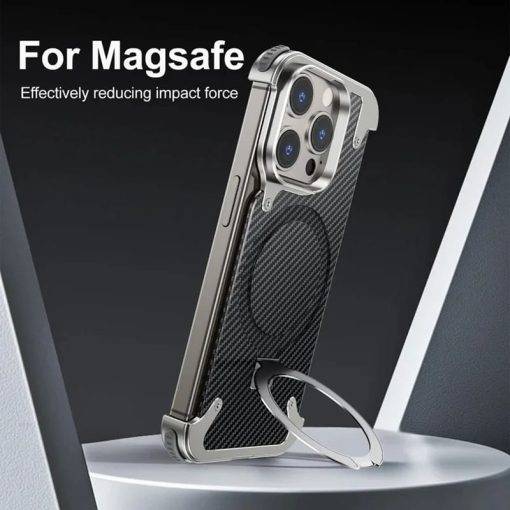 MagSafe Pivot Ring Stand Air Cushion Carbon Fiber iPhone Case Cover - Image 4