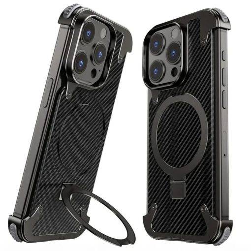 MagSafe Pivot Ring Stand Air Cushion Carbon Fiber iPhone Case Cover - Image 8