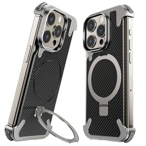 MagSafe Pivot Ring Stand Air Cushion Carbon Fiber iPhone Case Cover - Image 9