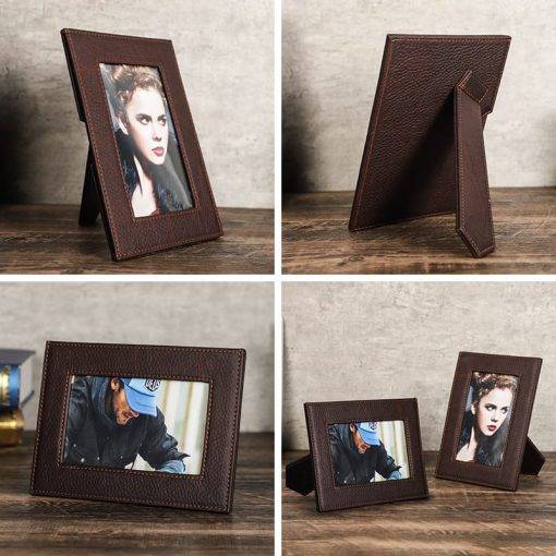 Genuine leather photo frame Vintage Picture Frame Classic Desktop Frame - Image 2