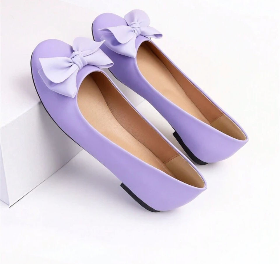 Lãzuda Women purple Bow Decor Ballet Flats, Preppy Round Toe Flat Shoes Valentines Image