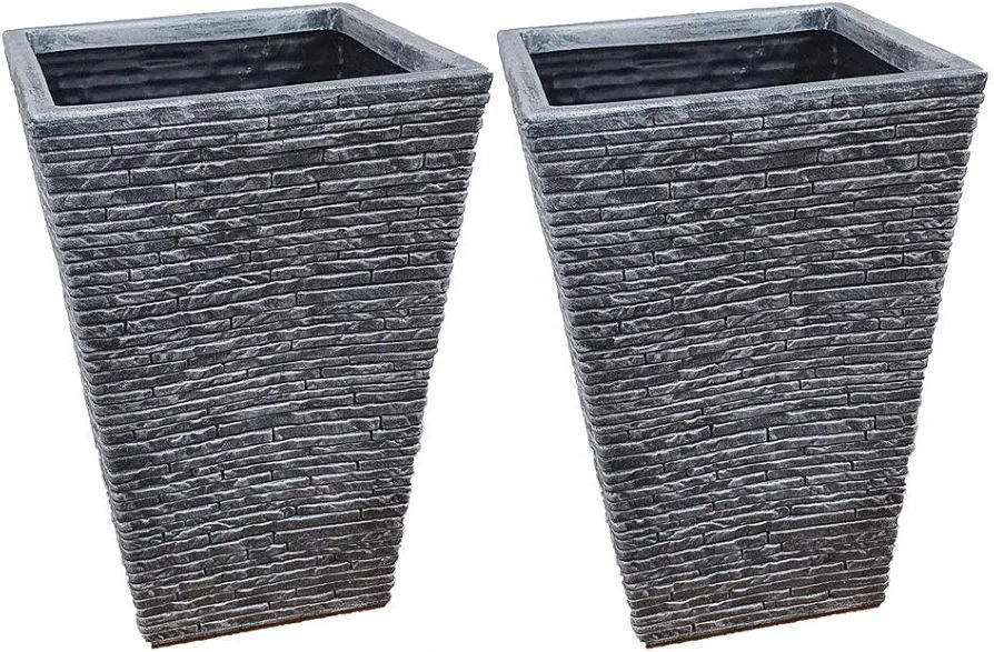 45cm Tall Plastic Slate Effect Garden Patio Planter Image