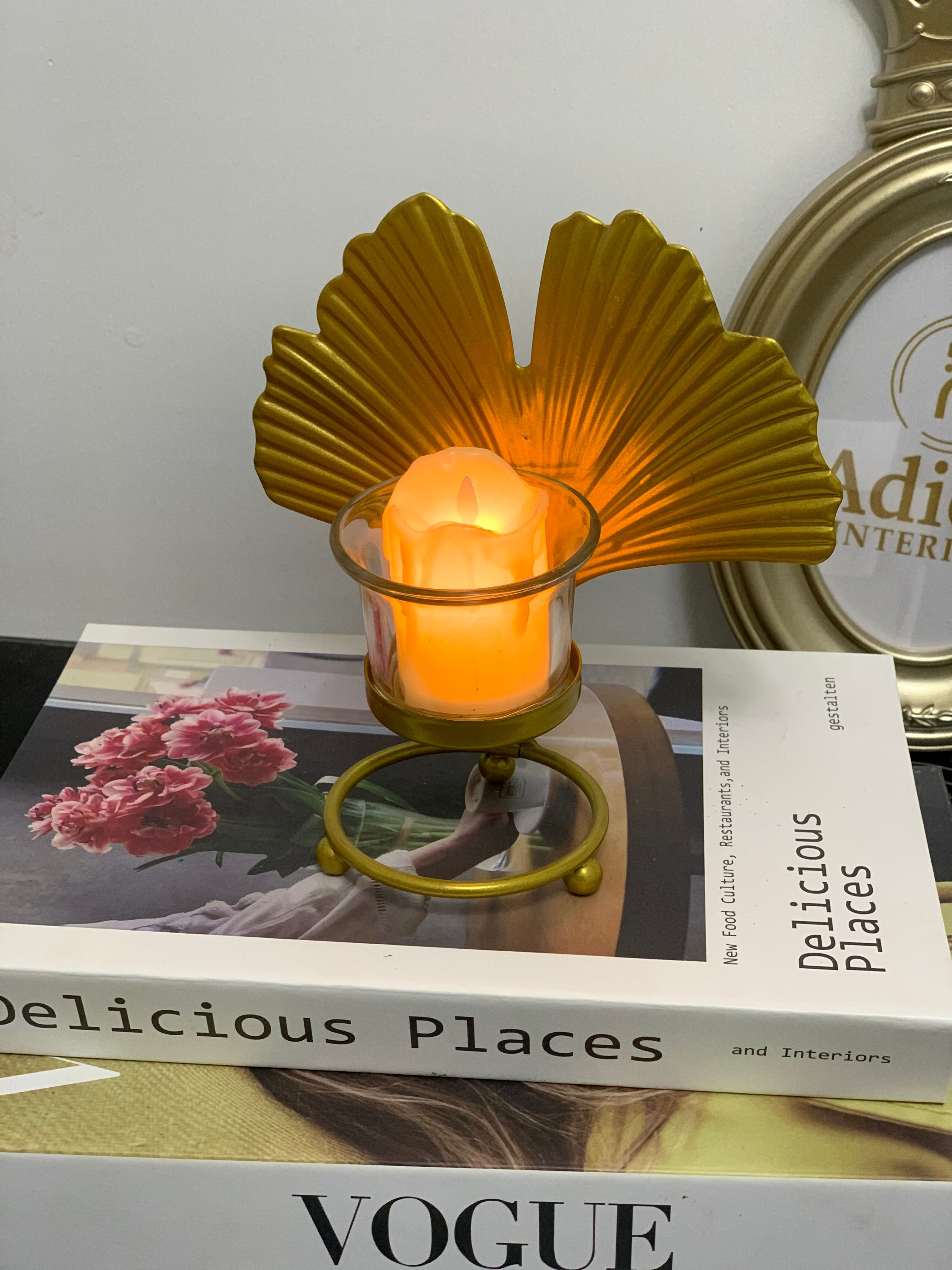 Ginkgo Leaf Decor with faux candle Image