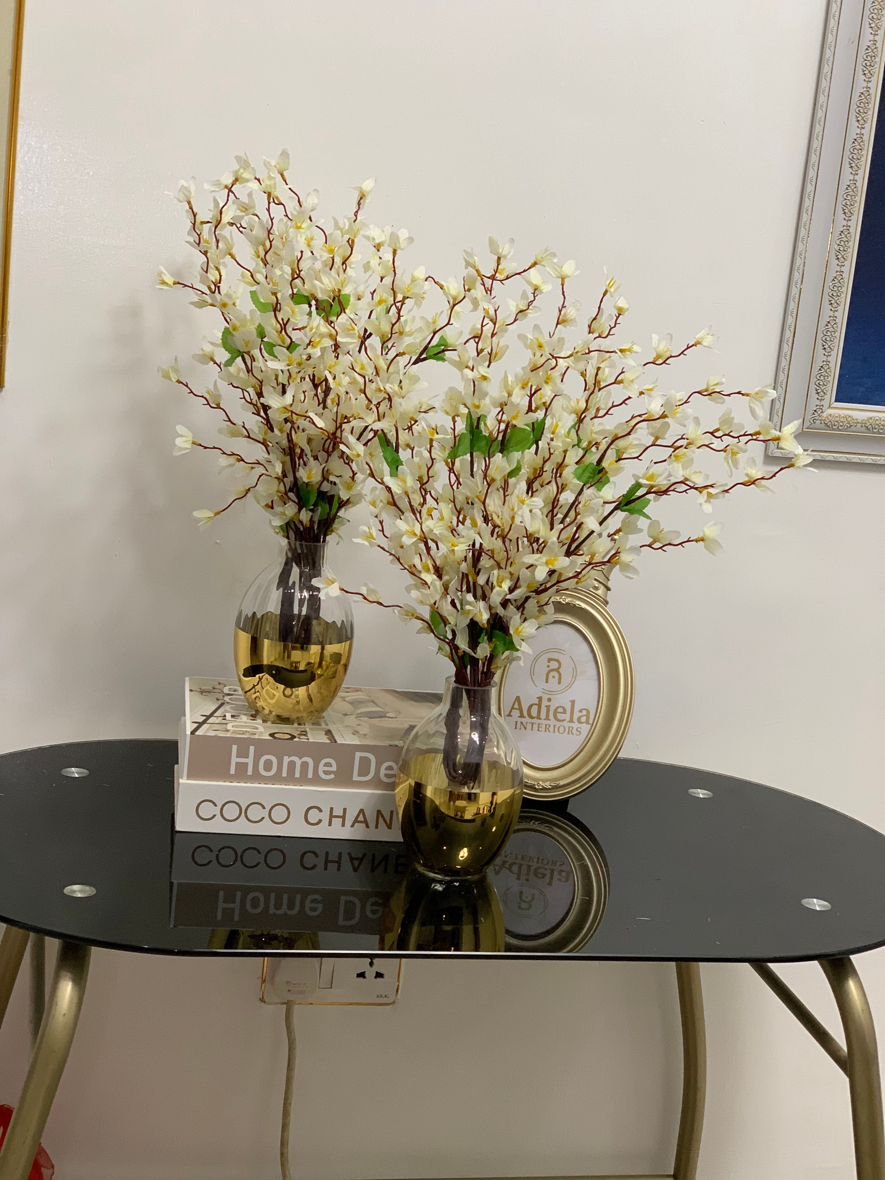 5.5” CLEAR & GOLD VASE + BLOOM FLOWER Image