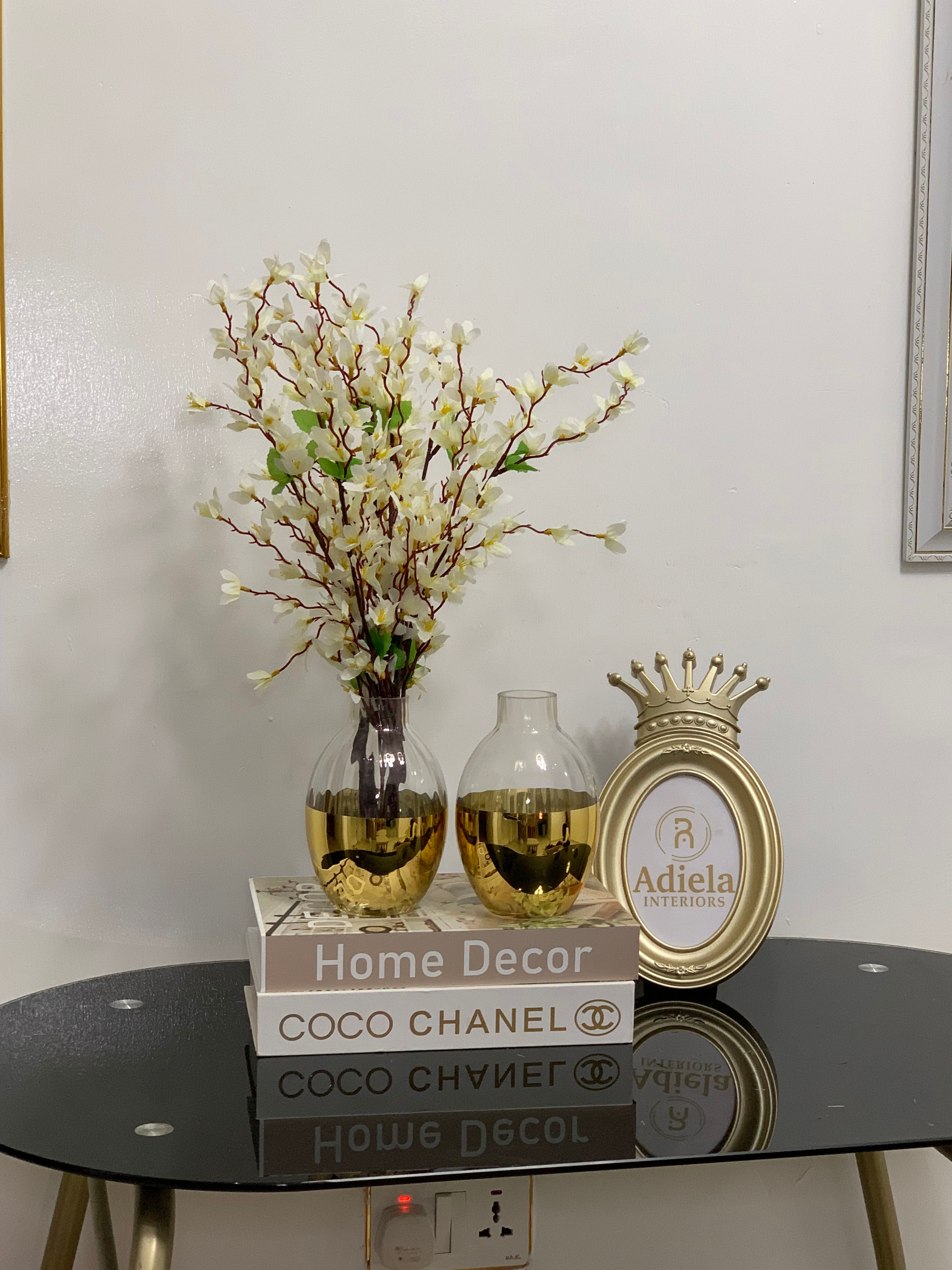 5.5” CLEAR & GOLD VASE + BLOOM FLOWER Image