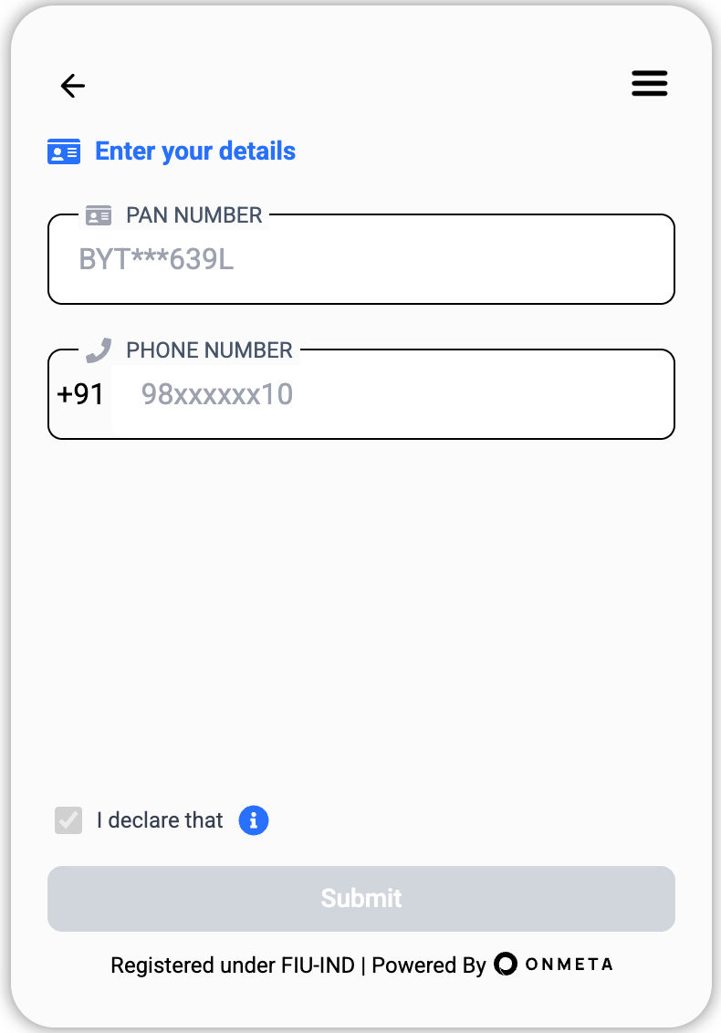 Enter PAN and Phone Number