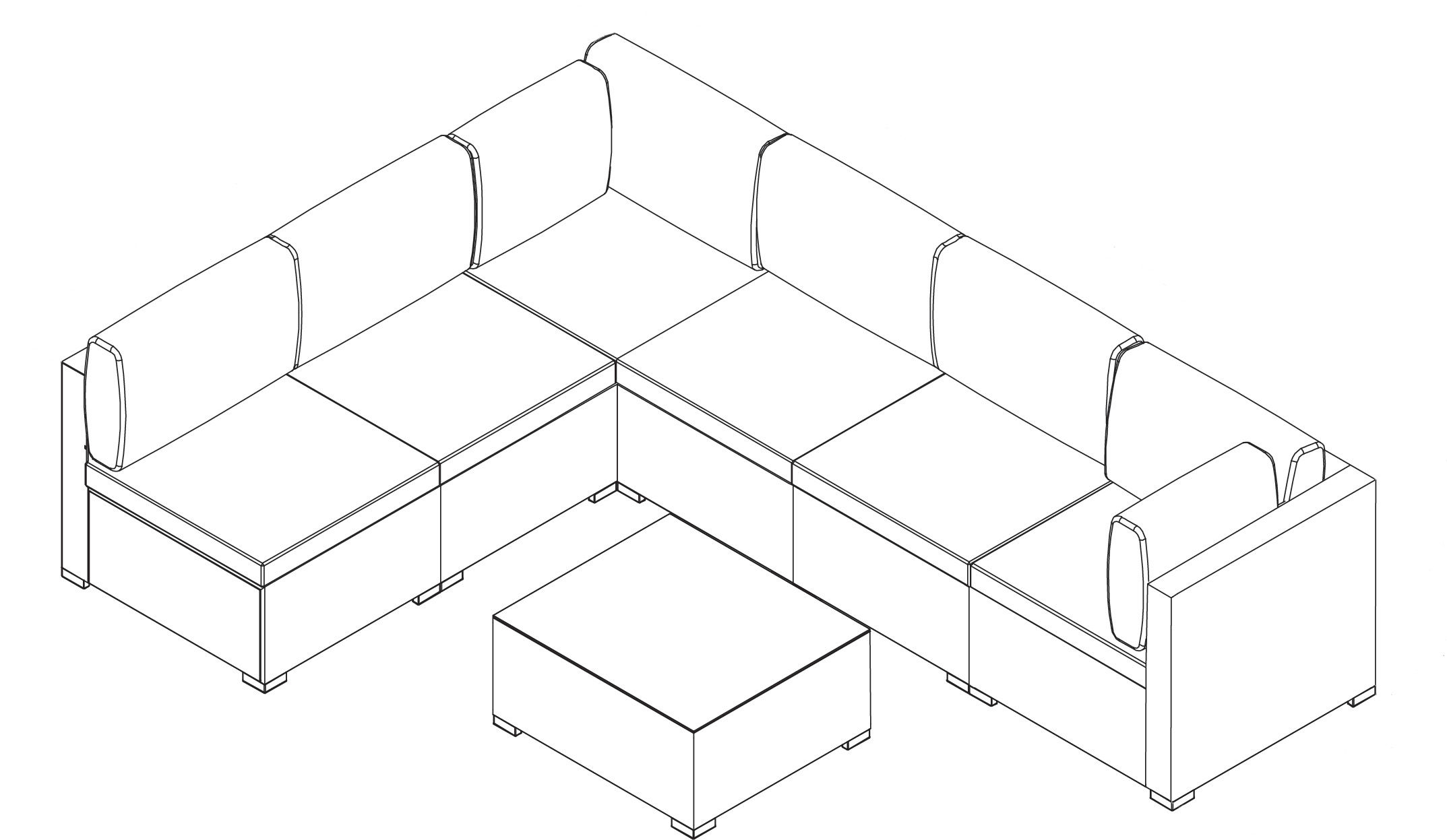 Conjunto de Mobiliário Modular de Rattan 7 Peças