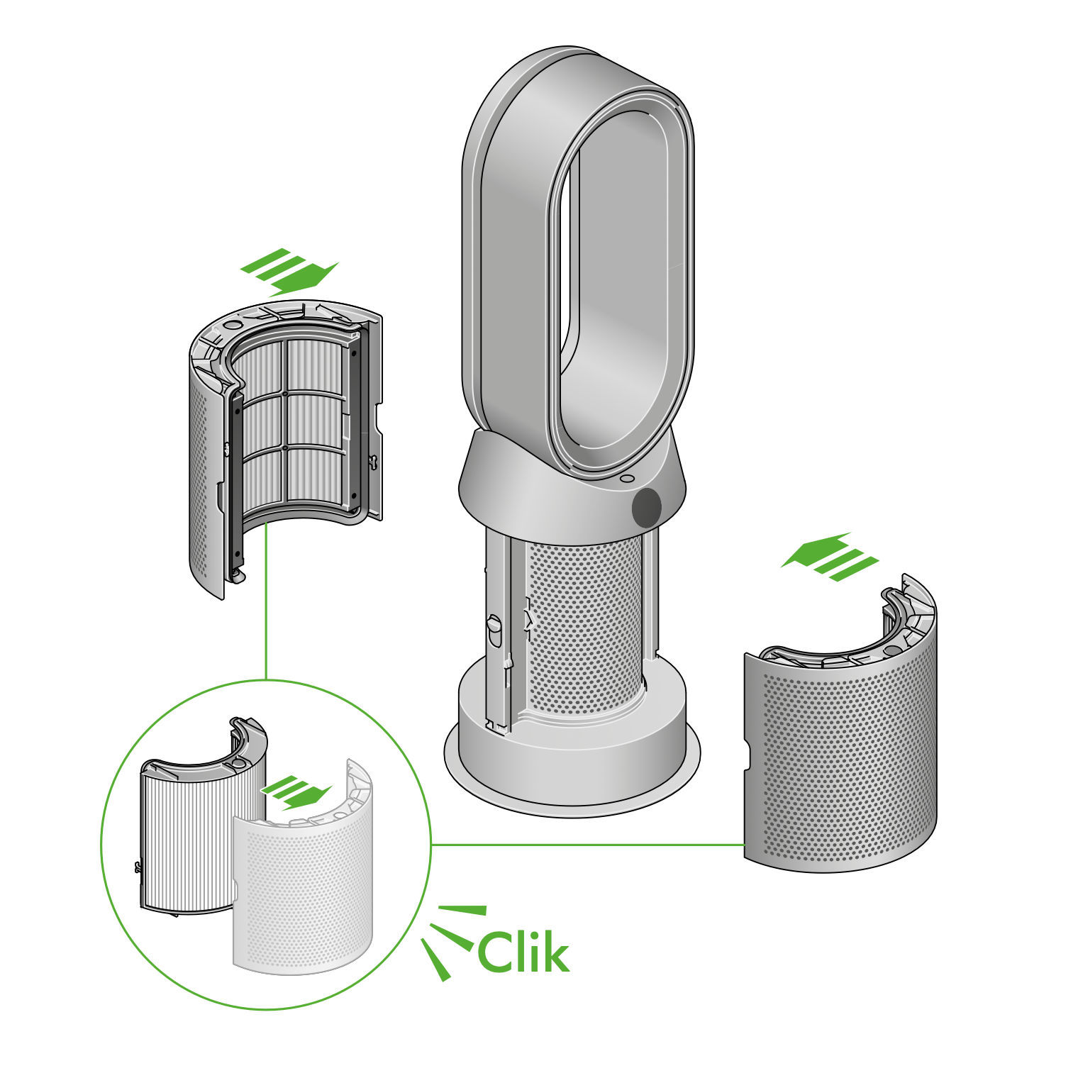Dyson Purifier Hot+Cool cutaway diagram filter system