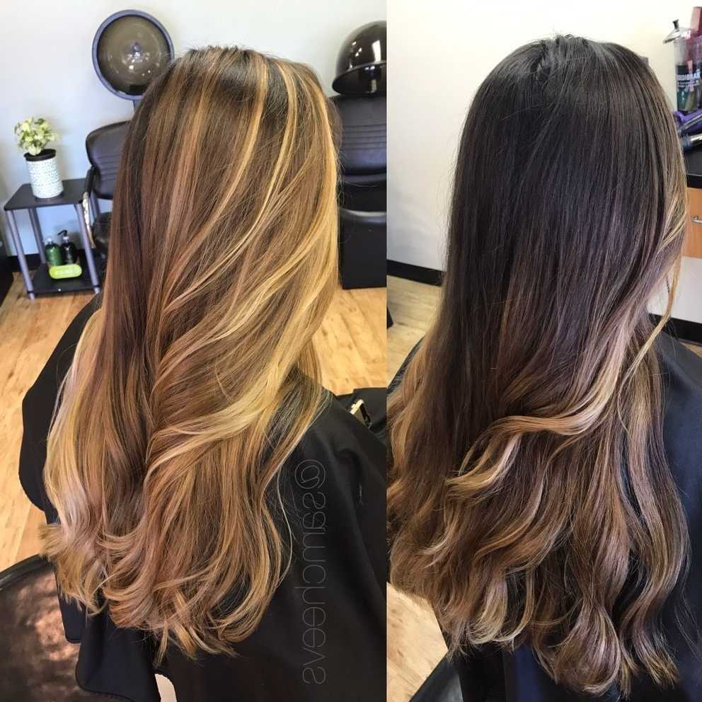 2018 Dark Roots Blonde Hairstyles With Honey Highlights Throughout Before And After Transformation / Dark Black Brown Roots To Light (Gallery 11 of 20)