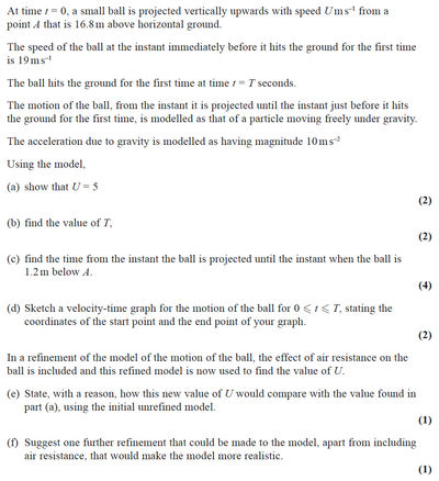 Question image for AS-Level Maths Summer 2020 Paper 2B - Mechanics question number 1