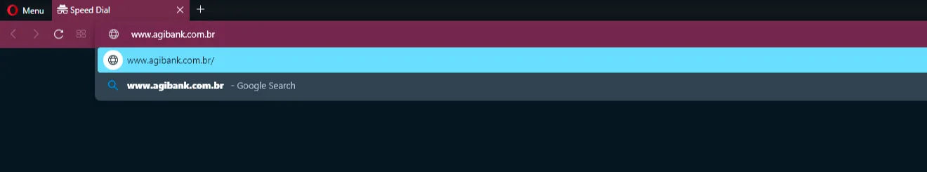 Barra de endere&ccedil;o preenchida com site do Agibank
