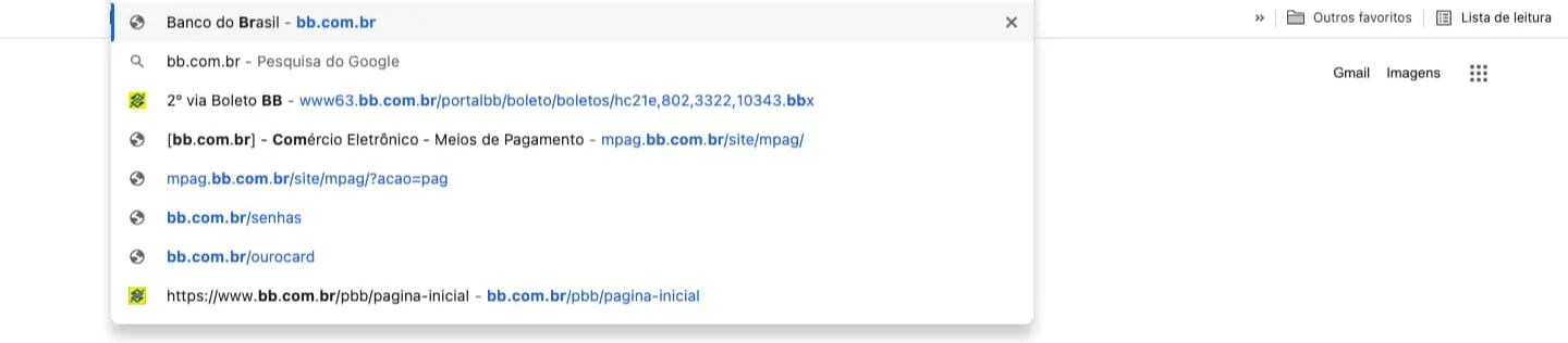 Banco do Brasil Barra de Endereço Barra de endereço preenchida com o site do Banco do Brasil