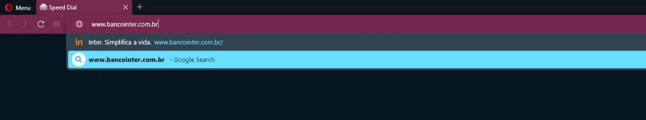 Barra de endere&ccedil;o preenchida com site do Banco Inter