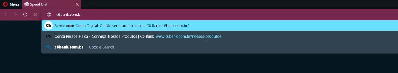 Barra de endere&ccedil;o preenchida com site do C6 Bank