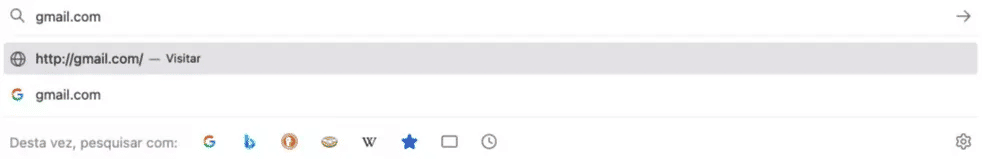 Gmail Barra de Endereço Barra de endereço preenchida com site do Gmail