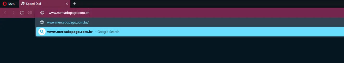 Barra de endere&ccedil;o preenchida com site do Mercado Pago