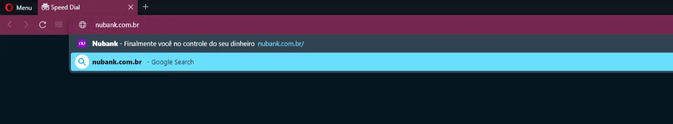 Barra de endere&ccedil;o preenchida com site do Nubank