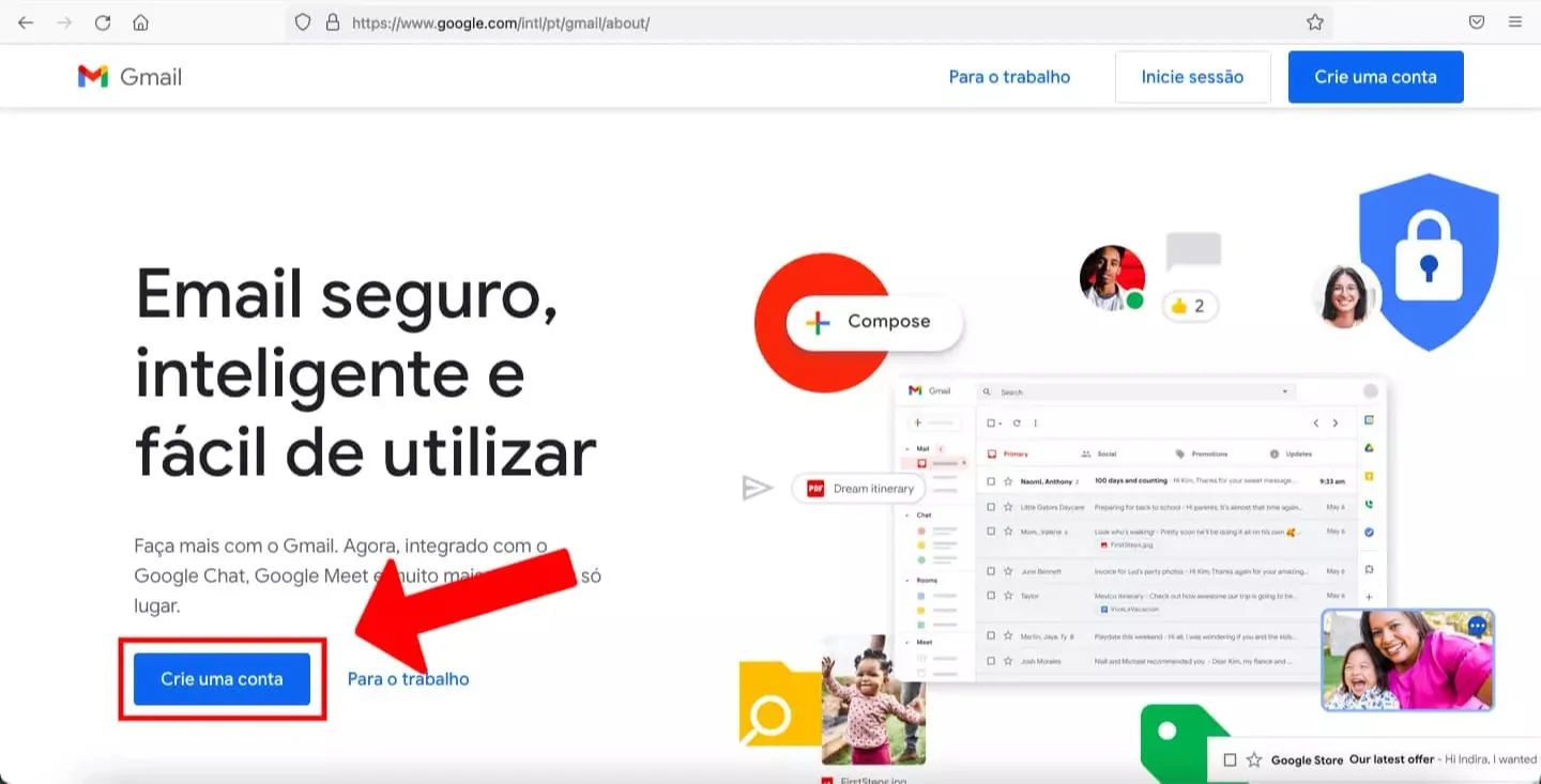 Pagina Inicial do Gmail Tela de início do site do Gmail