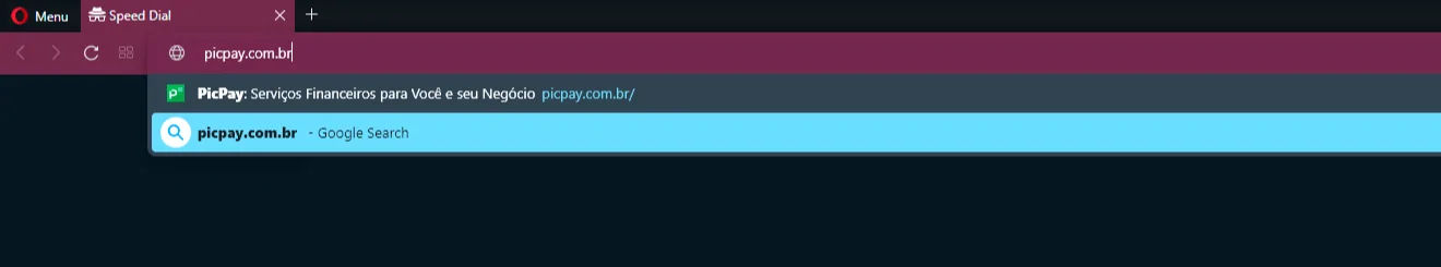 Picpay Barra de Endereço Barra de endereço preenchida com site do Picpay