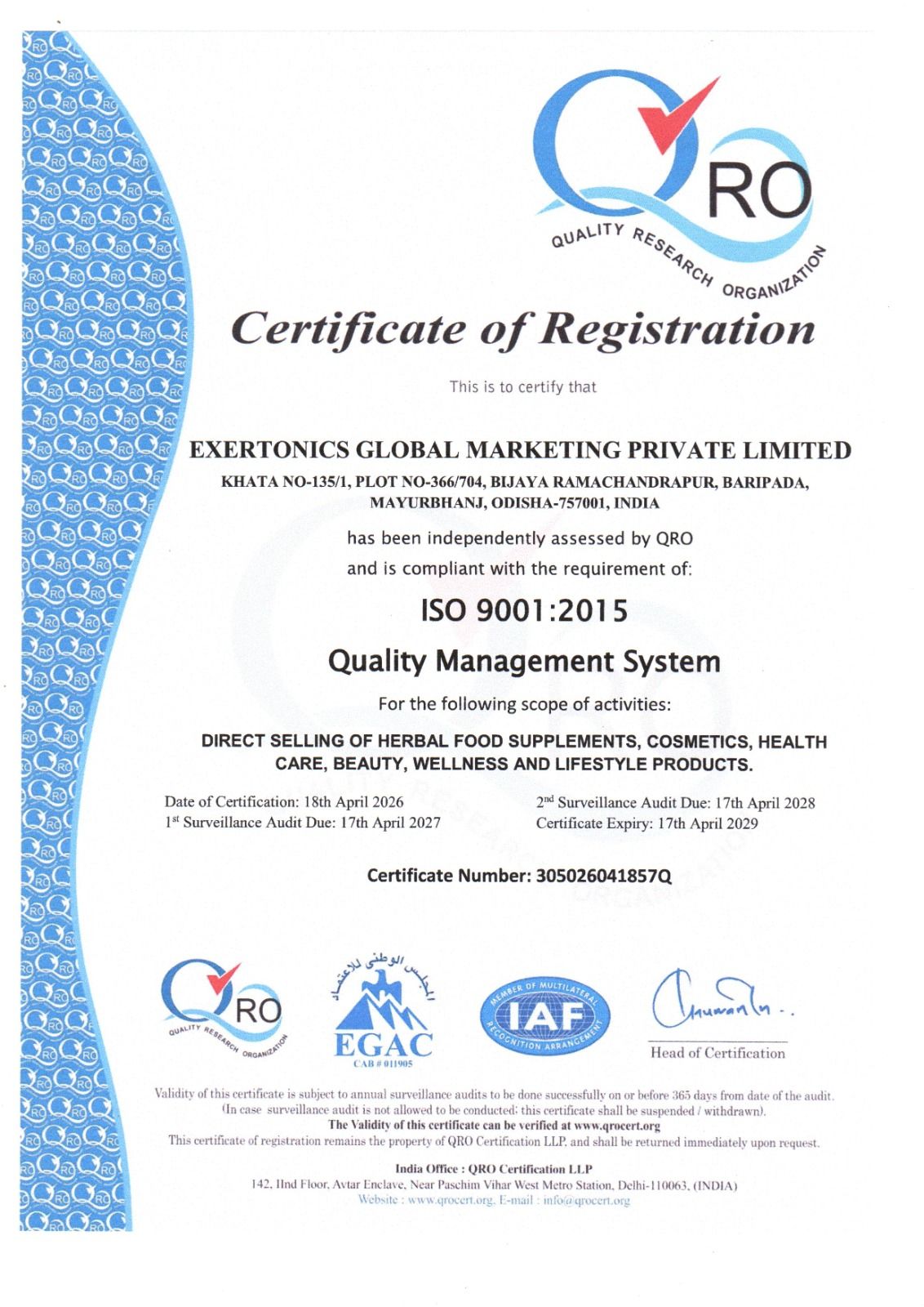 ISO 900/2015 CERTIFICATE