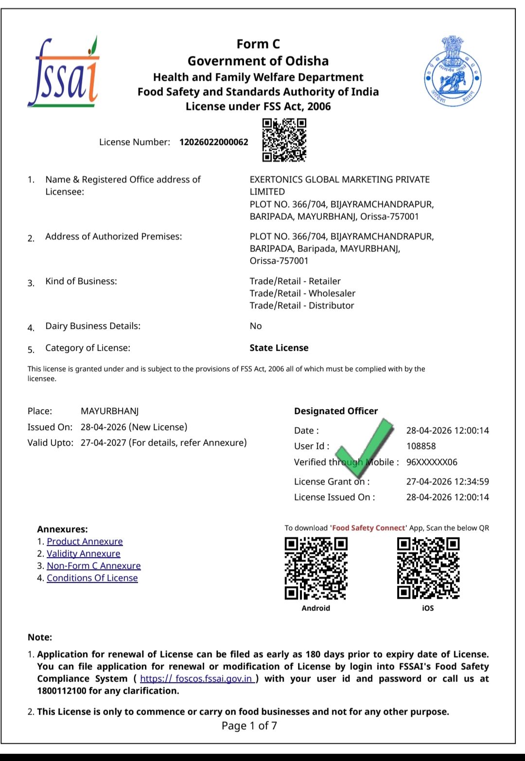FSSAI CERTIFICATE
