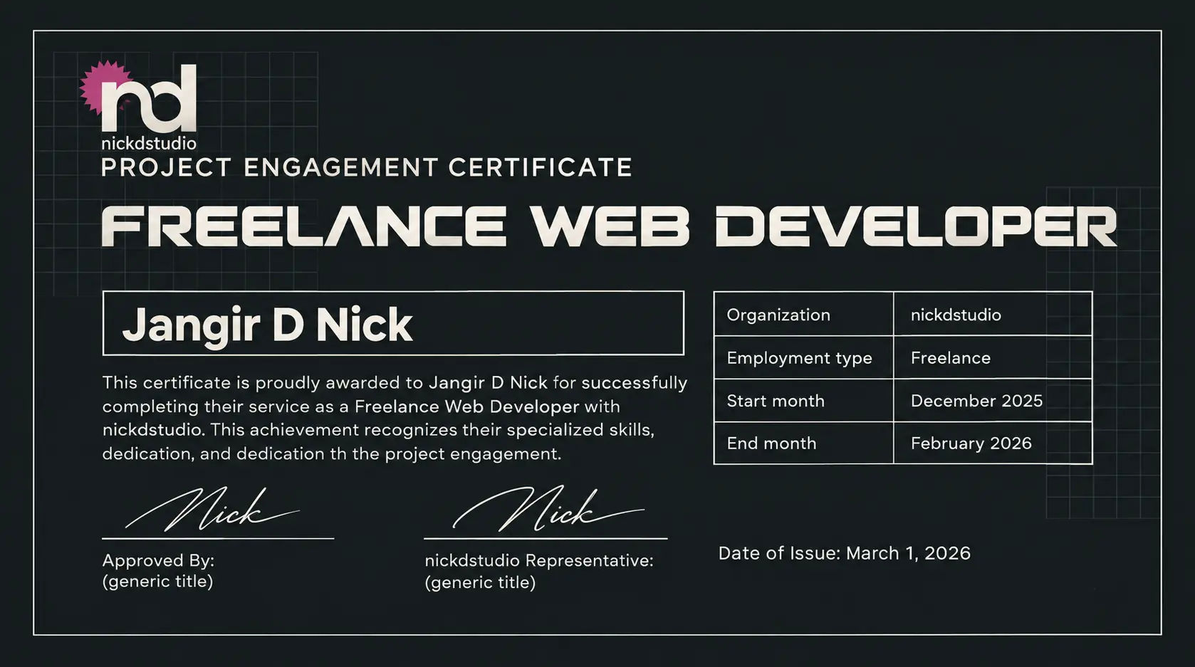 Jangir D Nick — Professional Certification 2