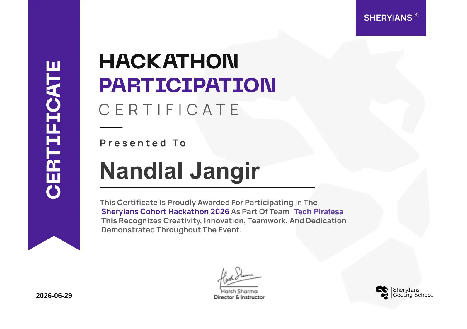Jangir D Nick — Professional Certification 1